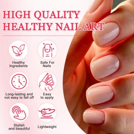 Viugex 24PCS Nude Press on Nails Short Square, Solid Color Glossy False Nails, Natural Acrylic Full Cover Fake Nail Set, Artificial French Gel Stick on Nails for Women Girls Nail Art Decorations
