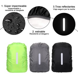 masoe 3 Pcs Fundas Impermeables para Mochila, Protector Reflectante a Prueba de Lluvia para Antipolvo y Antirrobo, Apto para Todo Tipo de Actividades al Aire Libre