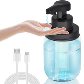 12 oz Automatic Touchless Glass Soap Dispenser, Rechargeable Hands Free Liquid Mason Jar Soap Dispenser with Electric Sensor Pump, Refillable Lotion Bottle for Bathroom Kitchen Dishwashing Countertop
