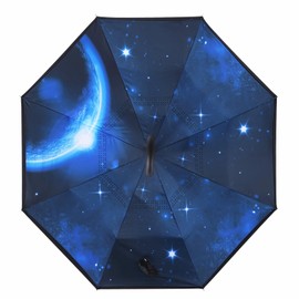 Wxjiahetai Inverted Reverse Umbrella with C-shaped Handle Windproof Upside Down Umbrellas for Rain Double Layer Hands Free Umbrella for Women and Men (Universe)