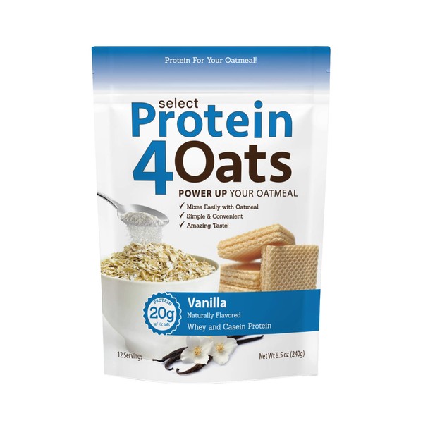 PEScience Select Protein4Oats, Vanilla, 12 Serving, Whey and Casein Blend for Oats and Oatmeal