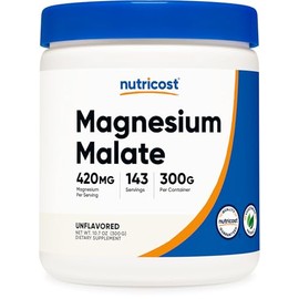 Nutricost Malato de Magnesium en polvo -300 gr – 420 mg de Magnesio por porción - 143 porciones - Sin OGM - Sin Gluten - Vegetariano