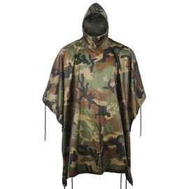 Fousam Rain Poncho, Military Tactical Poncho Camo Multi Use Waterproof, Large Size