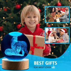 Shellvcase Wolf Gifts, 3.15in 3D Wolf Figurine Crystal Ball Lamp with Remote Control, Wolves Light, Wolf Decor for Bedroom, Wolf Stuff Birthday Christmas for Kids Mens Boys Women