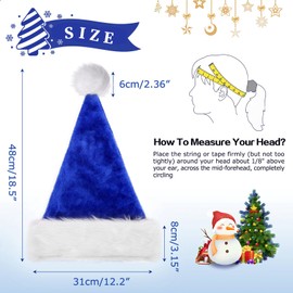 CITÉTOILE Blue Christmas Hat, Deluxe Velour Santa Hat for Adults with Comfort Soft Liner, Thick Plush Brim Christmas Hat for Men Women, Costume Christmas Costume Party Decoration
