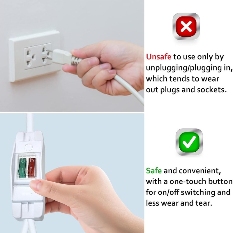White 2 Way Extension Cord with On/Off LED Switch, Fiabtool