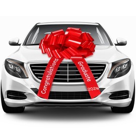 Xuniea 20 Inch Big Car Bow Congratulations Class of 2024 Giant Bow for Car Decoration Pull Bow Ribbon Large Wrapping Car Bow Graduation Ornament for Graduate Birthday Party Car Decoration(Red)