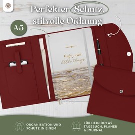 Lebenskompass Buchhülle A5 im edlen Design von "Rot" - Buchtasche & Book Sleeve Bag aus veganem Leder (PU) Für Kalender DIN A5 & als Geschenk für Buchliebhaber