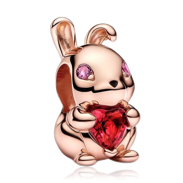 Doyafer 925 sterling silver gold rabbit charm bead, for women's