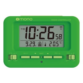 Iimono ROC-01GR Table Clock, Green/Light Green, 4.2 x 1.6 x 3.1 inches (107 x 40 x 80 mm), Double Alarm, Radio, Snooze Calendar, Thermometer,