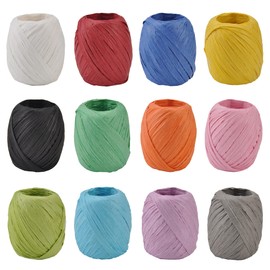 Felimoa Paper Raffia Ribbon for Wrapping, Wrapping, 1 Roll, Approx. 66.6 ft (20 m), Set of 12 Colors