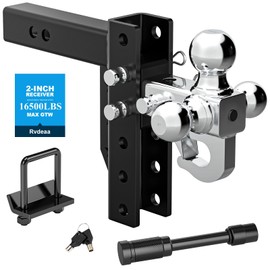 Adjustable Trailer Hitch Ball Mount with Hook, Tri-Ball (1-7/8" x 2" x 2-5/16") Drop Hitch,6 Inch Drop Hitch, Fits 2-Inch Receiver,Anti-Theft Pins Locks,Tow Hitch for Heavy Duty Truck