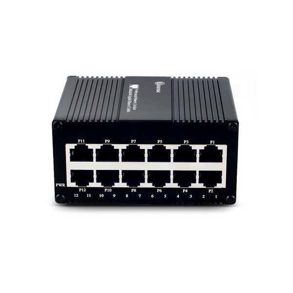 Atroodac 12-Port Mini Gigabit Network Switch, DIN-Rail Industrial, Unmanaged Ethernet
