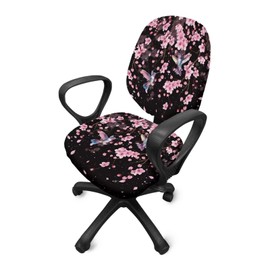 Talayituse Hummingbrid Cherry Blossom Print Office Computer Chair Covers, Split Stretchable Seat Cover Removable & Washable Rotating Chair Protective Slipcover