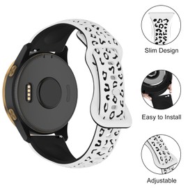 Strisinho 18mm Slim Leopard Bands Compatible with Garmin Venu 2S/Venu 3S/Vivoactive 4S/Vivomove 3S,20mm Narrow Silicone Cheetah Watch Strap for Garmin Vivoactive 5/Venu/Venu Sq/Forerunner 165/55/645