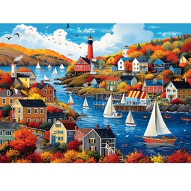300 Pieces Puzzle for Adults | Town in Autumn Puzzle | Recycled Cardboard Large Piece Jigsaw Puzzles 300 Pieces | Challenging Game Home Decor Birthday Party Gift Toy for Adults Kids Seniors 20.5*15 in