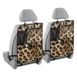 BOENLE Car Seat Back Organizer Black Circle Leopard Print 2 Pack Waterproof Kick Mats Backseat Protector From Dirt,Scratches