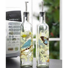 CEDAR HOME Olive Oil Bottle Set Glass Dispenser Vinegar Cruet 17oz. with Stainless Steel Leak Proof Pourer Spout for Cooking or Salad