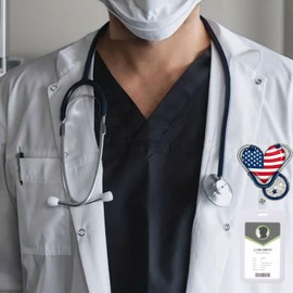 Independence Day Stethoscope Badge Holder Patriotic Retractable Badge Reels Red White Floral Alligator Clip ID Card Badge Holders for Nurse Teacher Student Office Name Accessories 4th of July