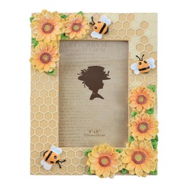 Bicuzat 3D Embossed Sunflower and Bees Pattern Resin Card Frame Photo Display Frame Picture Frame for Desktop Table Top Display-Sunflower-4X6 Inch