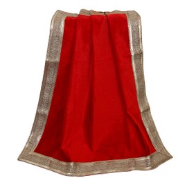 Indian Consigners Solid Bright Red Velvet Cloth With Golden Shinny Border, Multipurpose cloth for Pooja, Aasan, Gift, Occasion, Anniversery Glitter Party TableCloth