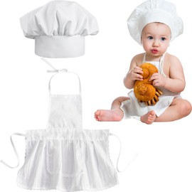 Pretwad Weiße Baby-Kochmütze und Schürze, Babyschürze und Kochmütze für kleine Köche von 8–24 Monaten, Mini-Schürze als Fotografie-Requisite für Neugeborene, Kleinkinder