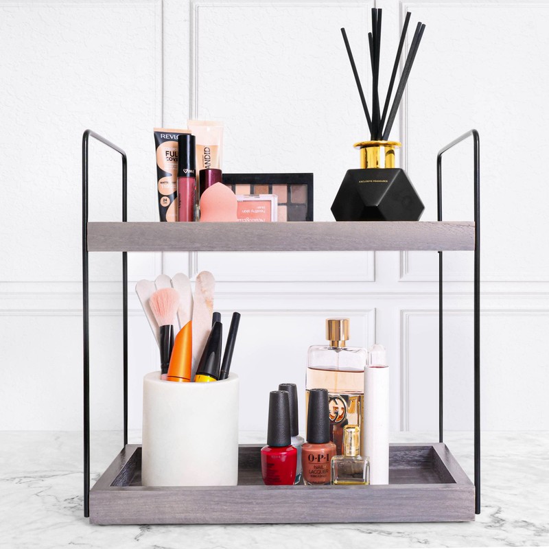 Hidden Haven - 2 Tier Bathroom Countertop Organizer Lightly Lacquered