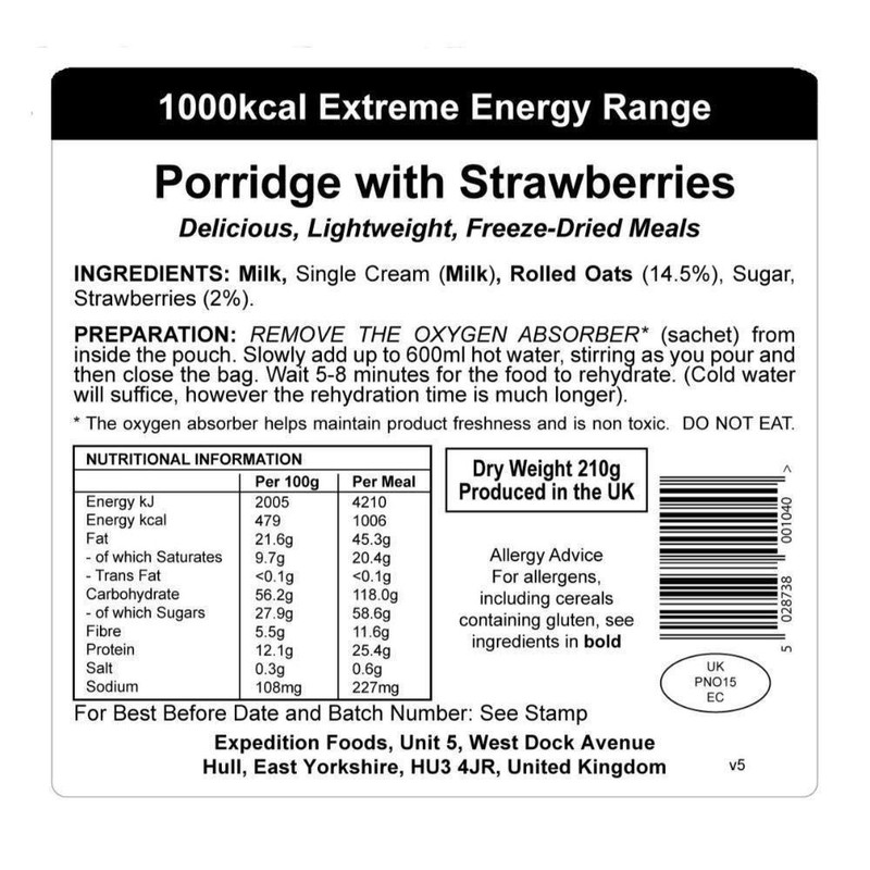 Expedition Foods Porridge with Strawberries (1000kcal) - Freeze Dried Meal