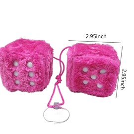 1 Pair Retro Dots Fuzzy Dice Car Mirror Hanging, Cubic Square Plush Dice Auto Rearview Mirror Dice for Car Ornament Decoration (Pink)