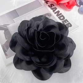 Satin Fabric Rose Flower Extra Large Big Brooches Lapel Pins Silk Camellia Oversized Pin for Women Wedding Party Dance Banquet Dresses Suit Clothes Accessories Jewelry Gifts 7.5in (Black)