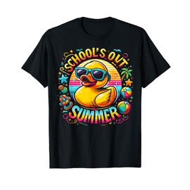 Schools Out For Summer Teacher Girls Boys Kids Yellow Duck T-Shirt