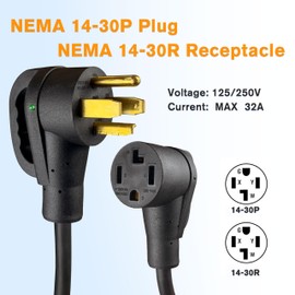 Sanoolir Welder Adapter Cord, NEMA 14-30P Male to 14-30 R Female, 32 Amp Welder Power Adapter Plug, Heavy Duty STW 10 AWG*3C 32 Amp 125V/250V 7500 Watt (14-30P-14-30R-9.83Ft-32A)