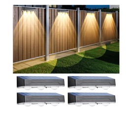 Solar Fence Lights 4PK, RGB & Warm White & Cool White & 12 Modes, Bright Lens LED Deck Step Fence Light Solar Powered, Fence Solar Lights Outdoor Waterproof for Backyard/Wall/Step/Patio/Pool/Railing