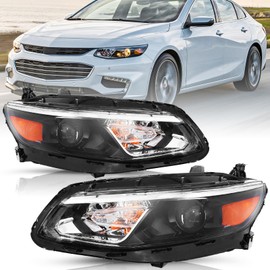 TUSDAR Halogen Headlights Assembly Fit 2016 2017 2018 Chevy Malibu Headlamps Replacement LH+RH Driver & Passenger Side