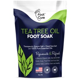 Tea Tree Oil Foot Care with Epsom Salt: Repairs toenails, treats athlete’s foot, softens calluses, and relieves tired feet, while helping with nail discoloration and providing a refreshing scent for revitalized feet.