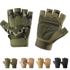 CubePlug Mens Breathable Padded Fingerless Motorcycle Gloves Half Finger Gloves for Cycling Hiking Climbing Outdoor Sports (Camo Green, XL)