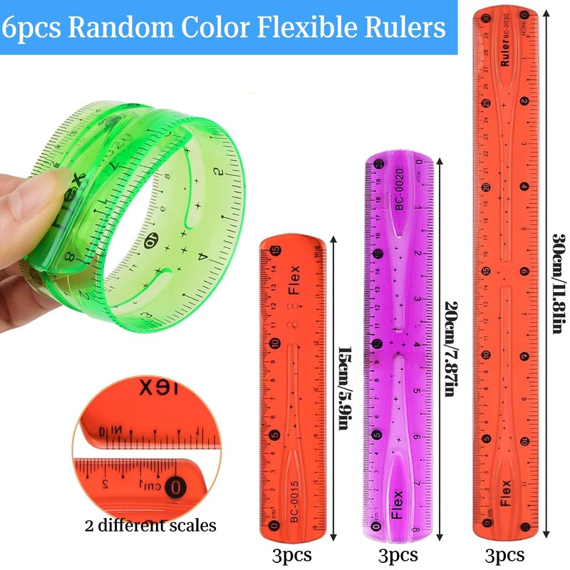 9 Piece Flexible Ruler Set Ruler Flexible Soft Ruler Plastic