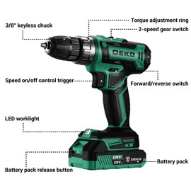 Power Drill Cordless: DEKO PRO Cordless Drill 20V Electric Power Drills Set Tool for Women with Battery and Charger 20 Volt Drills Driver Kit Green