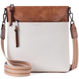 Roulens Medium Women's Shoulder Bags, Lightweight Women's Vegan Leather Shoulder Bag, Crossbody Bags for Women with Adjustable Removable Wide Strap, A-beige/brown, Contemporary