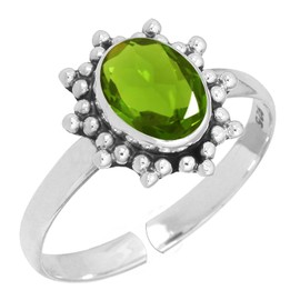 Jeweloporium 925 Silver Ring for Women Green August Birthstone Peridot Quartz Gemstone Boho Small Silver Ring Adjustable Size J to R 1/2 Christmas - Gift Costume Jewellery