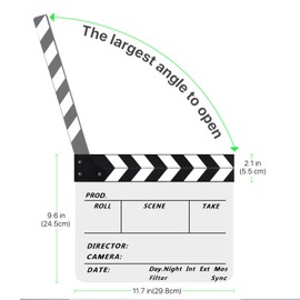 Flexzion Directors Film Clapper Board Film Slate, Acrylic Plastic Dry Erase Movie Clapboard for Studio Camera Theater Props TV Video Film Cut Action Scene Slate Board 10x12 with Black/White Sticks