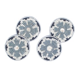 KAZI Coasters for Hot & Cold Drinks - Artisan-Made w/Raffia, Eco-Friendly, Housewarming Gift (Hope, Set of 4)