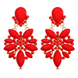 Vogueknock Red Earrings for Women Multi Marquise Stone Flower Teardrop Dangle Earrings Carnival Holiday Earrings Festive Party Jewelry Gifts (Red)