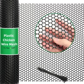 Black Plastic Wire Mesh Fence - 15.7IN x 10FT Roll Chicken Wire Mesh Ideal for Poultry, Dogs Cats Snake Fence, Garden Plants Fruits Vegetables Barrier, Balcony Protection & Window Isolation Net
