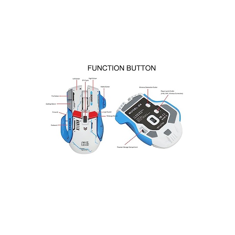 Goshyda Ratón Inalámbrico para Juegos, 2.4GCableBluetooth 3 Modos, 4000 dpi,