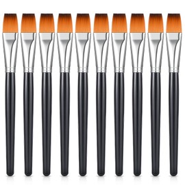 Zonon 10 Pieces 3/4 Inch Flat Paint Brushes Acrylic Paint Brush Artist Craft Paint Brushes Watercolor Small Brush Bulk Painting Brush Art Detail Oil Brush for Adult(8.1 x 0.9 x 3/4 Inch,Black)