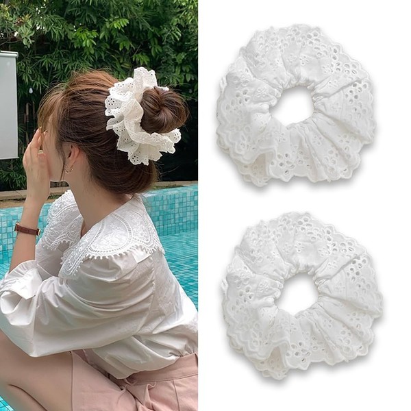 2 Pcs White Hair Scrunchies Large Hair Ties for Women