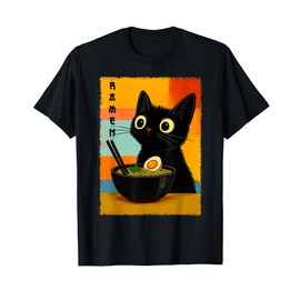 Anime Cat Ramen Japanese Funny Graphic Tees Kawaii Cat Anime T-Shirt