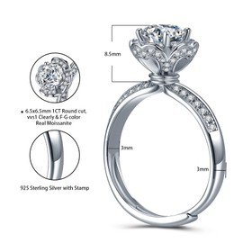 Atylyk Moissanite Engagement Ring Adjustable Moissanite 925 Sterling Silver Ladies Wedding Promise Ring for Women (Bouquet ring)