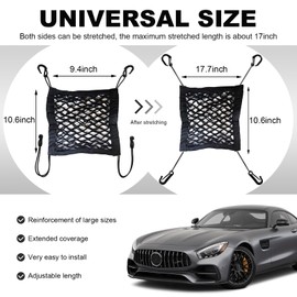 JUSTTOP 2-Layer Car Mesh Organizer, Auto Backseat Pet Kids Barrier Net Bag with Elastic Edge, Tissue Holder Driver Storage Netting Pouch for Most Vehicles, Car Accessories (2 Edges)
